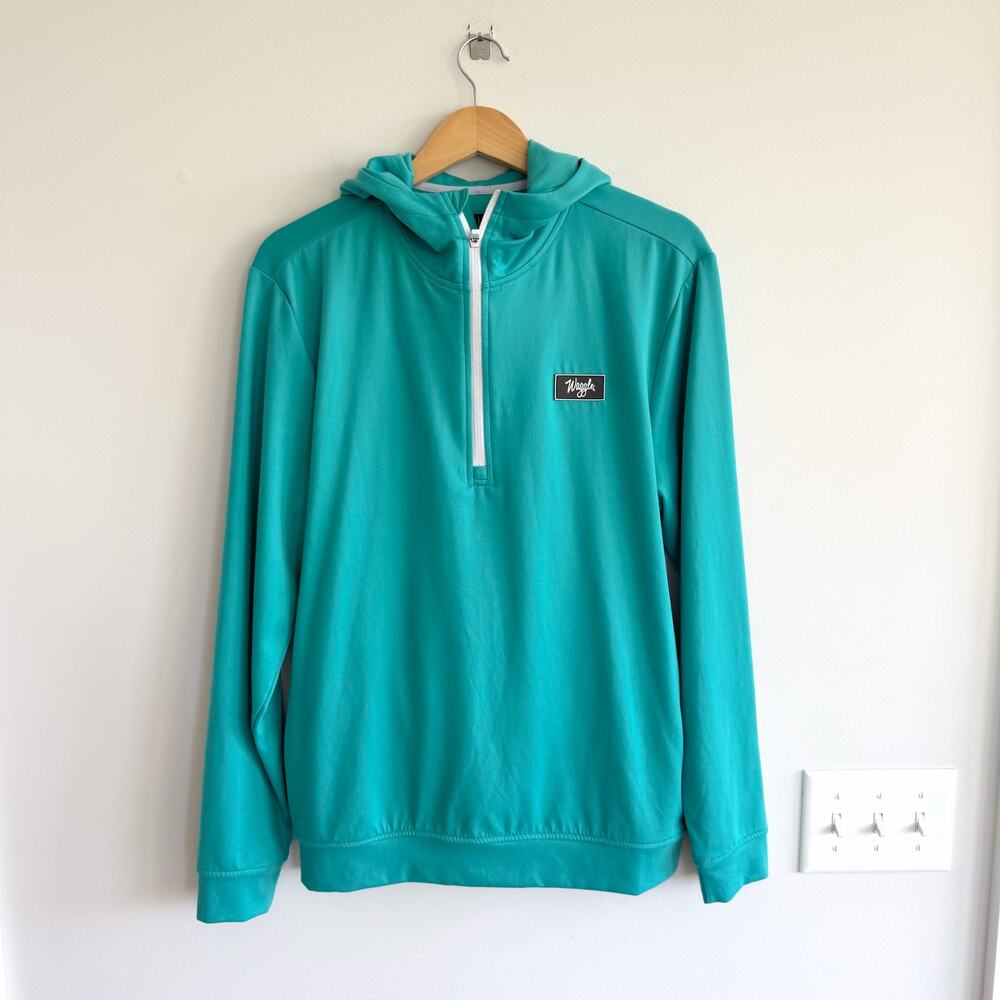 Waggle 1/2 Zip Long Sleeve Pullover Hoodie Turquoise Green M